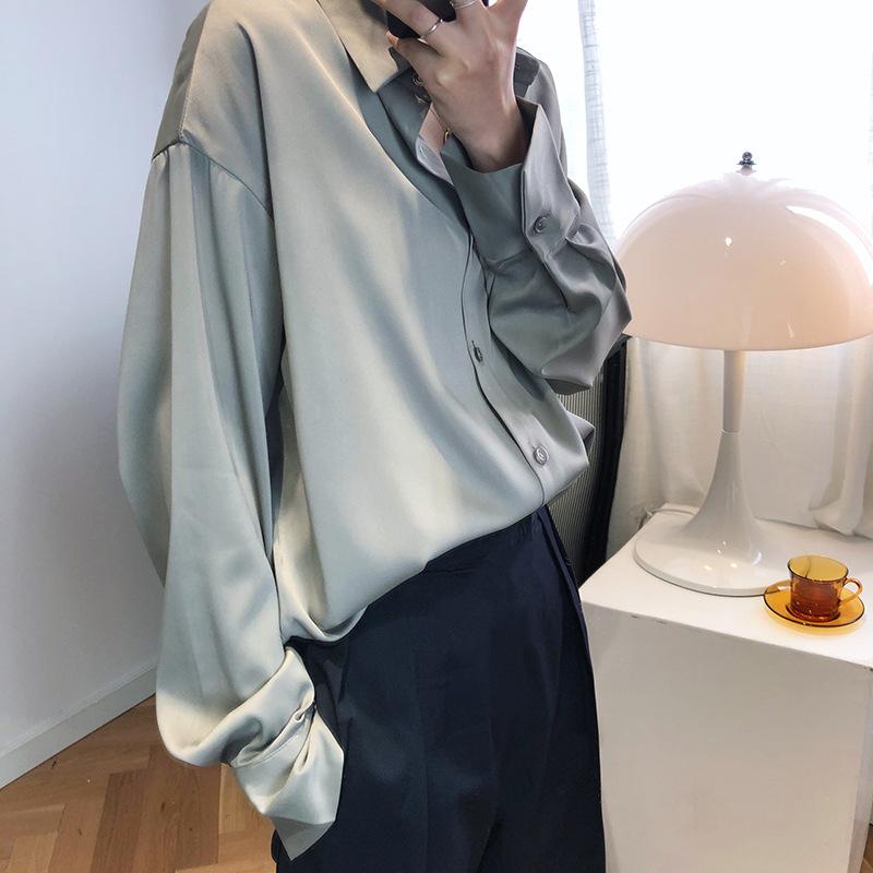 Nuevas camisas de satén elegantes para mujeres camisas de manga larga  sólidas cuello hacia abajo elegantes de oficina damas ropa de trabajo blusas  femeninas comprar a buen precio — entrega gratuita, reseñas
