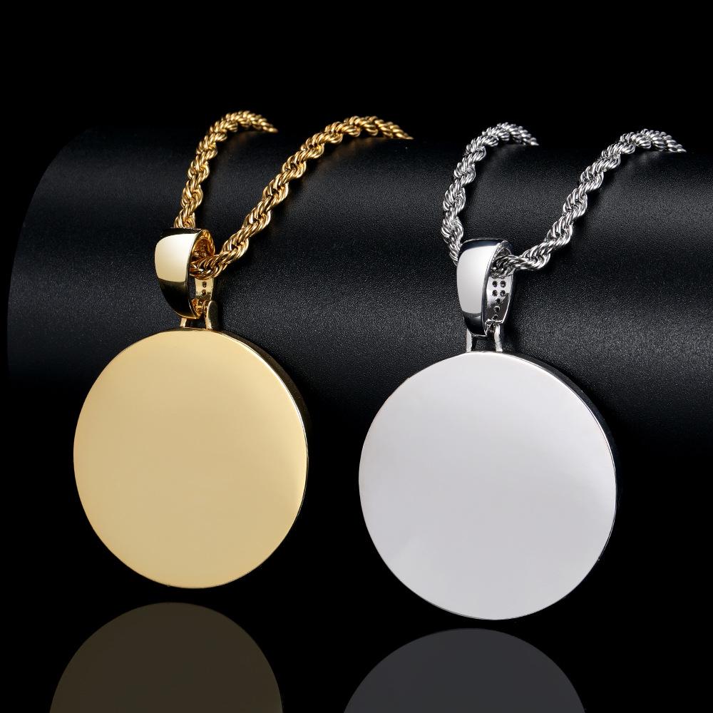 Europäische & Amerikanische Hip Hop Runde Foto Anhänger Halskette mit Kupfer & Zirkonia - Trendiger Personalisierter Schmuck für Herren