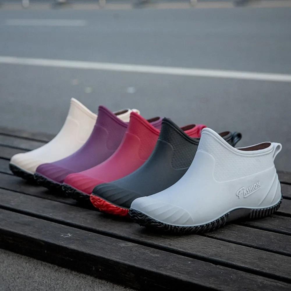 Ankle Boots for Women New Waterproof Low Top Rain Shoes Women Slip Resistant Fashion with Cotton Rain Boots Women Rubber Shoes