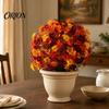 Reusable Plastic Flowers for DIY Crafts Artificial Fall Outdoors, Fake Autumn Topiary Ball, UV Resistant Faux Mums with Ground Plants Home Decor Spike