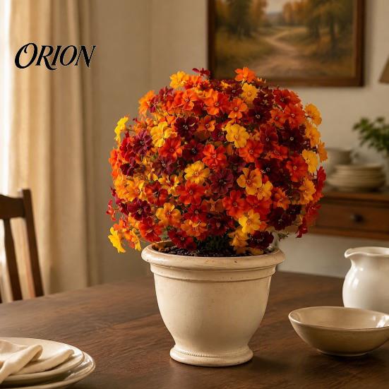 Reusable Plastic Flowers for DIY Crafts Artificial Fall Outdoors, Fake Autumn Topiary Ball, UV Resistant Faux Mums with Ground Plants Home Decor Spike