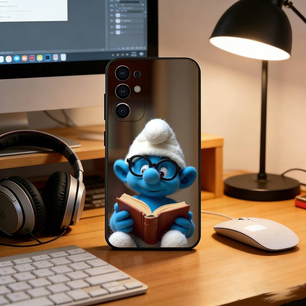 F-Funny and Cute Cartoon B-blue Elves Phone Case Black Silicone Soft For Samsung S25,S24,S21,S22,S23,S30,Ultra,S20,Plus,Fe,Lite