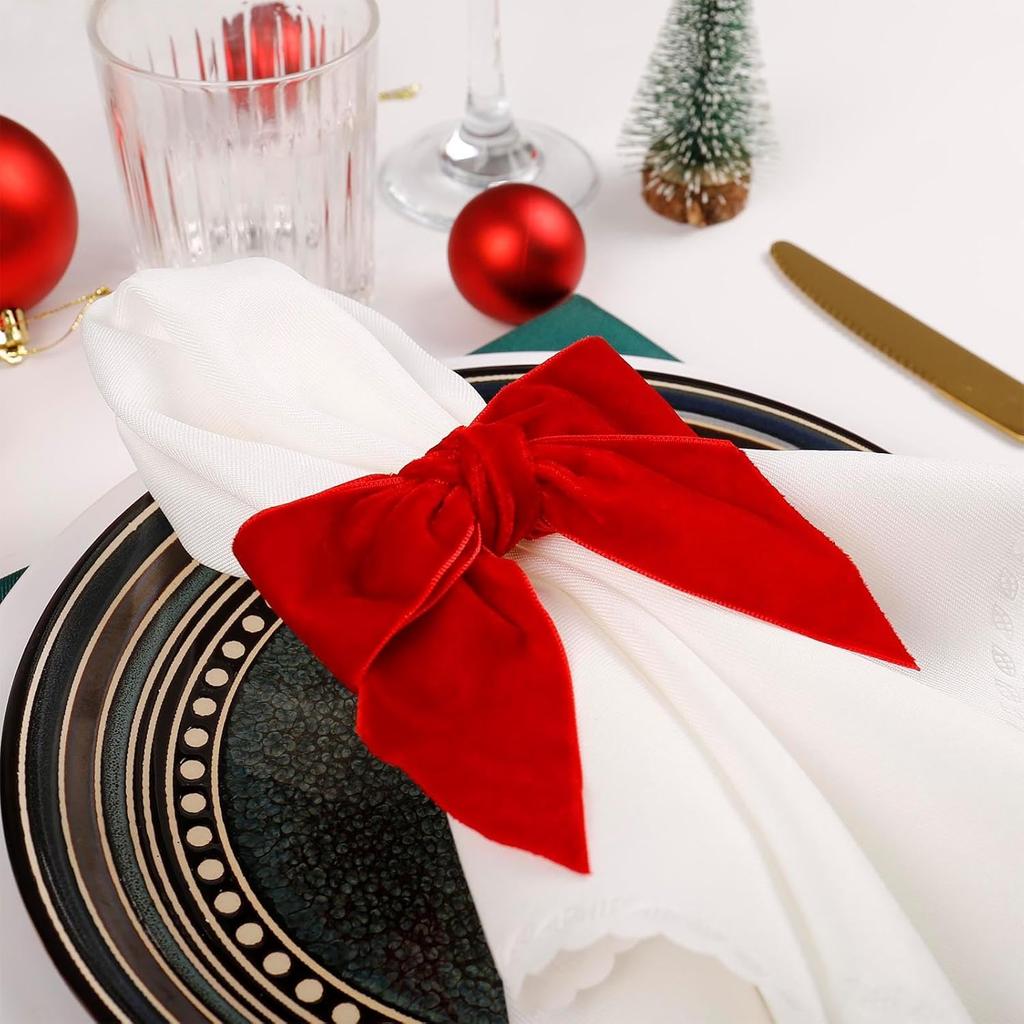 6 Stück Rot&Grün Schleife Weihnachts-Serviettenringe Schicke Samt-Schleife für Weihnachtsessen-Partys Feiertags-Hochzeit Zuhause Serviettenhalter