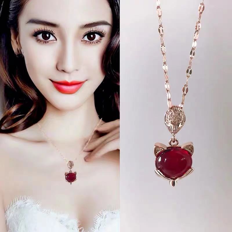 Little Fox Rose Gold Clavicle Chain Titanium Steel Short Necklace Female Tide Non-Fading Neck Chain Versatile Pendant