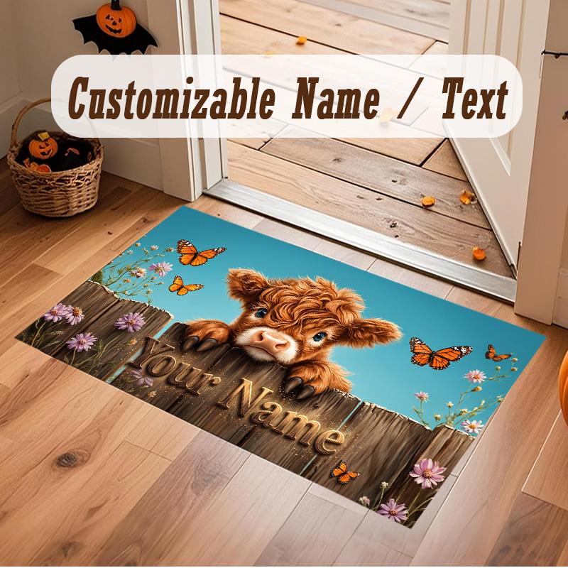 Butterfly Theme Soft Crystal Velvet Rug Custom Name & Text Print Non Slip Floor Rug for Bedroom Living Room