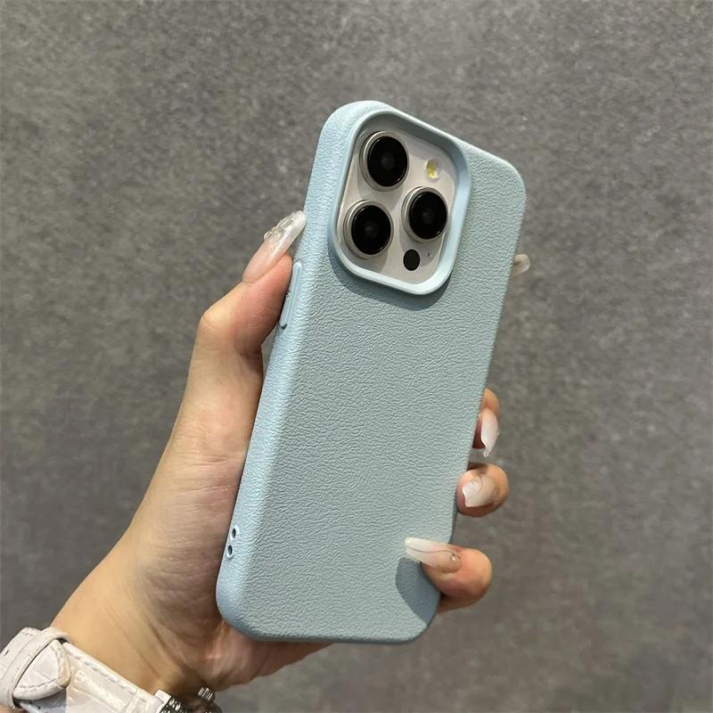 Luxury Matte Soft Leather Candy Phone Case For iPhone 15 14 Plus 13 12 11 16 Pro Max Lens Protection Shockproof Silicone Cover