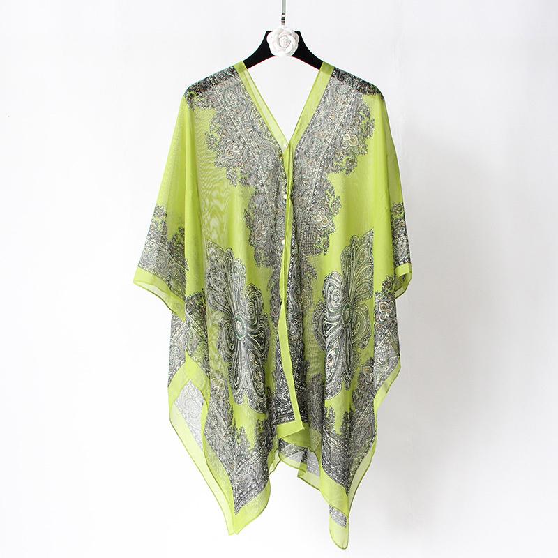Beach Sun Protection Shawl Women Clothes Summer Beach Bikini Cover Up Loose Chiffon Blouse Shawl Scarf With Buttons