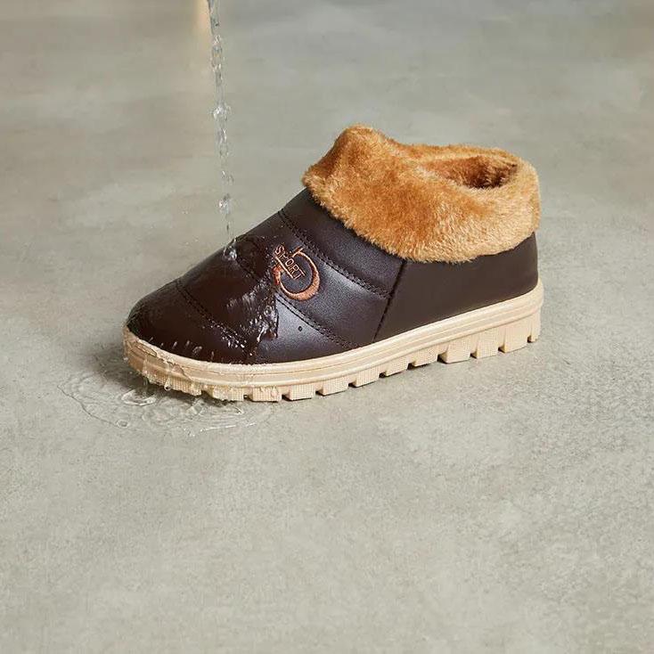 Women's Winter Waterproof Cotton Slippers Warm Thick Sole Indoor Leather Home Cotton Shoes
