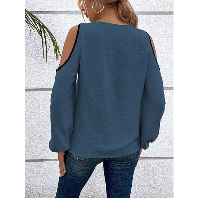 YYFS Moda damska Casual Wiosna Jesień Jednolity kolor Drukuj Bluzki i koszule z długim rękawem i dekoltem w kształcie litery V