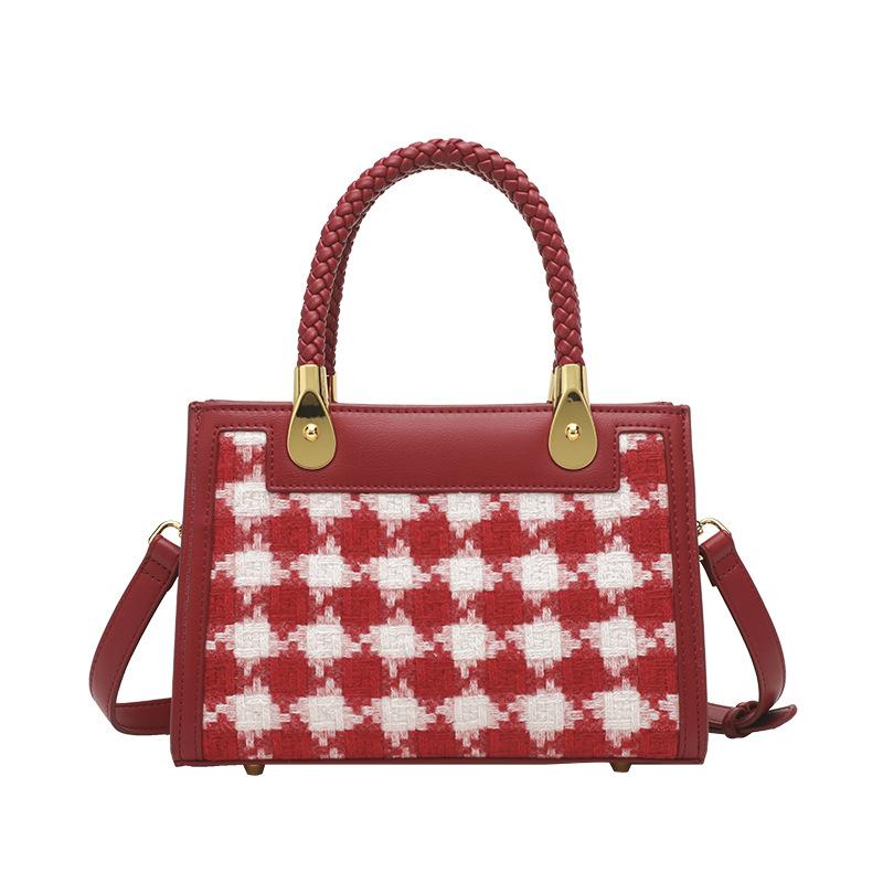 Christmas Series 2024 Spring and Summer New Red Small Square Bag Women's Woolen Bridal Bag Handheld Wedding Bag Gift