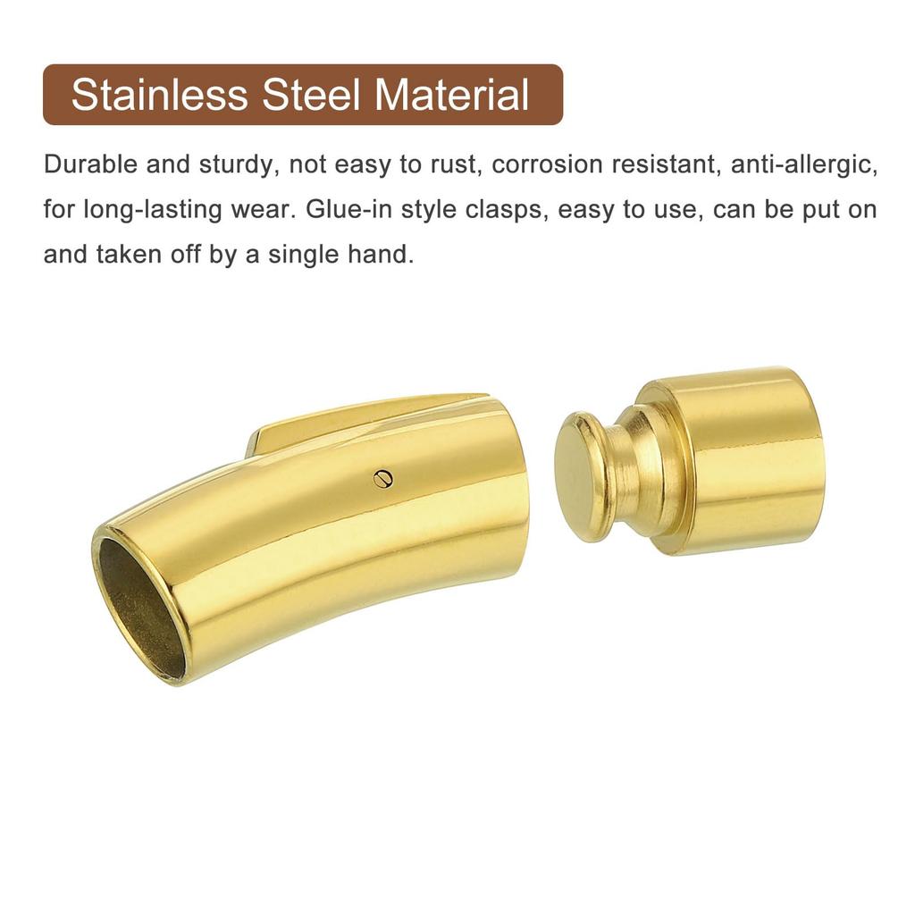uxcell 12mm Hole Column 4pcs Leather Cord End Clasp Rasp Connectors Stainless Steel Clasp Closure Leather Cord Buckle Jewelry Making DIY Supplies Gold