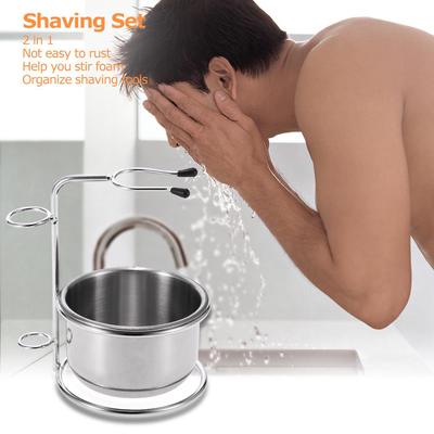 Set da barba da uomo 2 in 1 in acciaio inossidabile con tazza da barba + supporto per rasatura