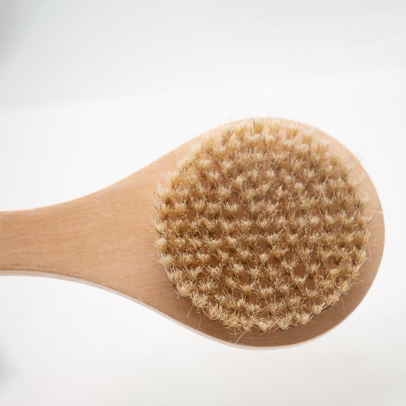 Lotosové dřevo Koupelový kartáč s krátkou rukojetí s prasečími štětinami pro mytí zad a masáž