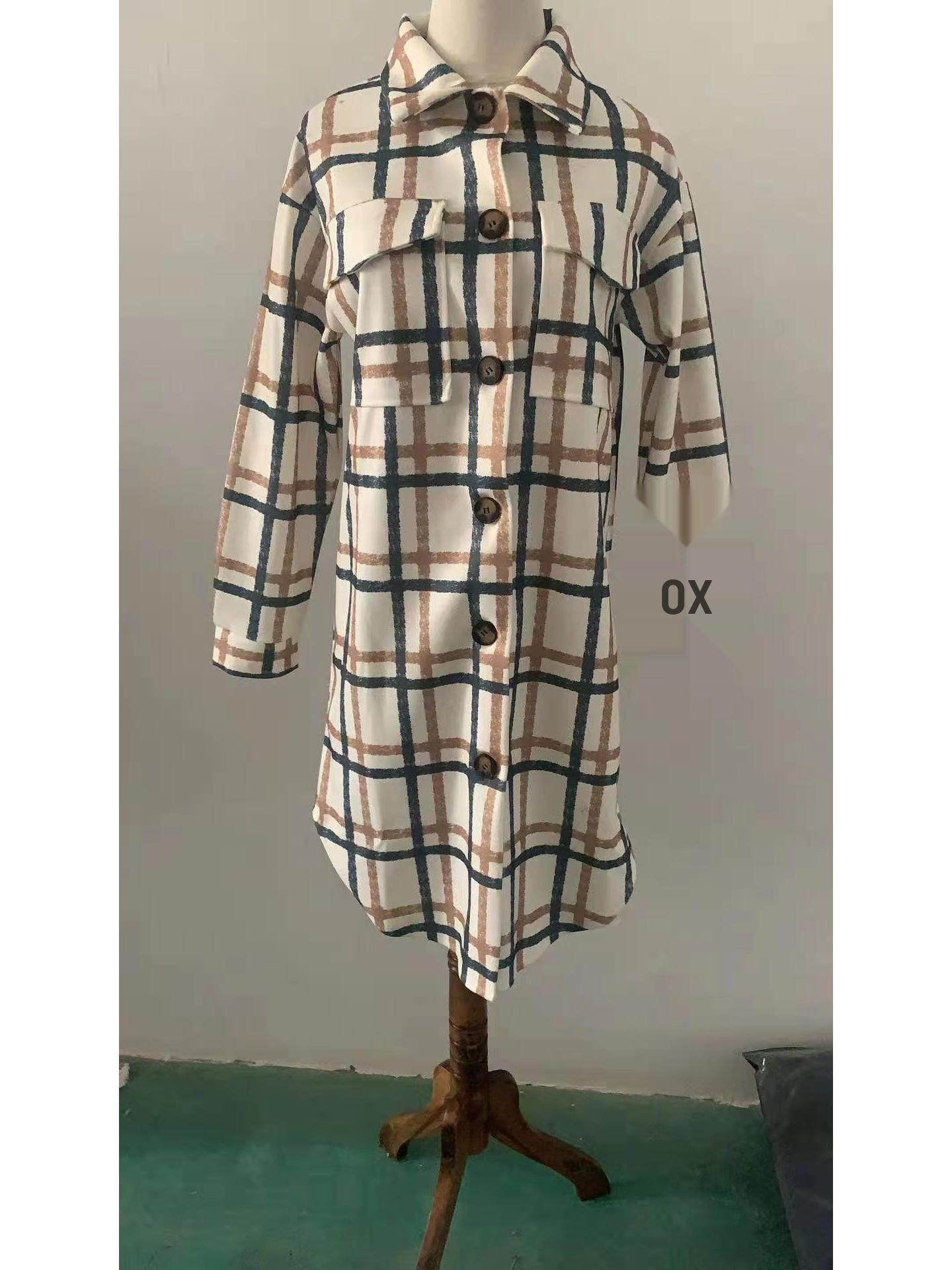 

Длинное шерстяное пальто в клетку Jinhan - Осень/Зима, Длинный рукав, Лацкан на пуговицах, Повседневный стиль (Бесплатная доставка) L хаки