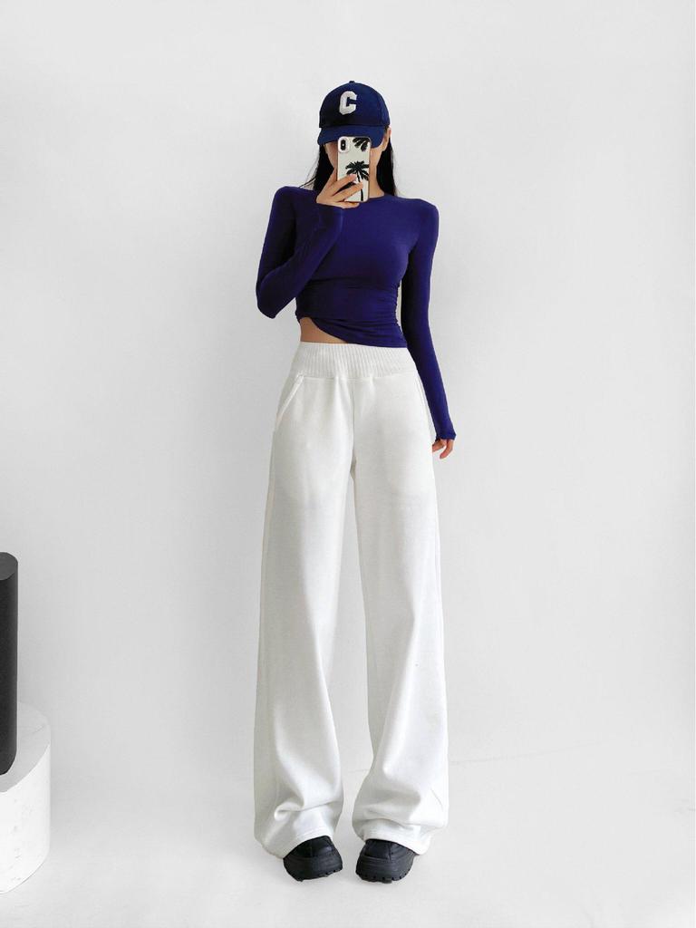 Women's Winter High Waist Velvet Lined Straight Leg Sweatpants