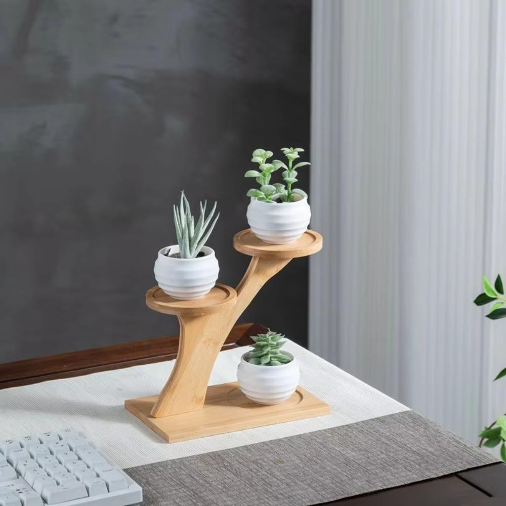 Tree Branch shape Desktop Flower Rack Bamboo Shelf Mini Flowerpot Holder  for Window