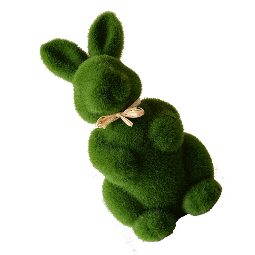Easter Furry Flocked Bunny Small Sitting Bunny Green Moss Covered Bunny for Home Party Decoration