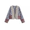 Jachetă de bumbac patchwork cu imprimeu pentru femei, matlasată, cu mânecă lungă, largă, scurtă, caldă, îmbrăcăminte exterioară de toamnă-iarnă pentru femei