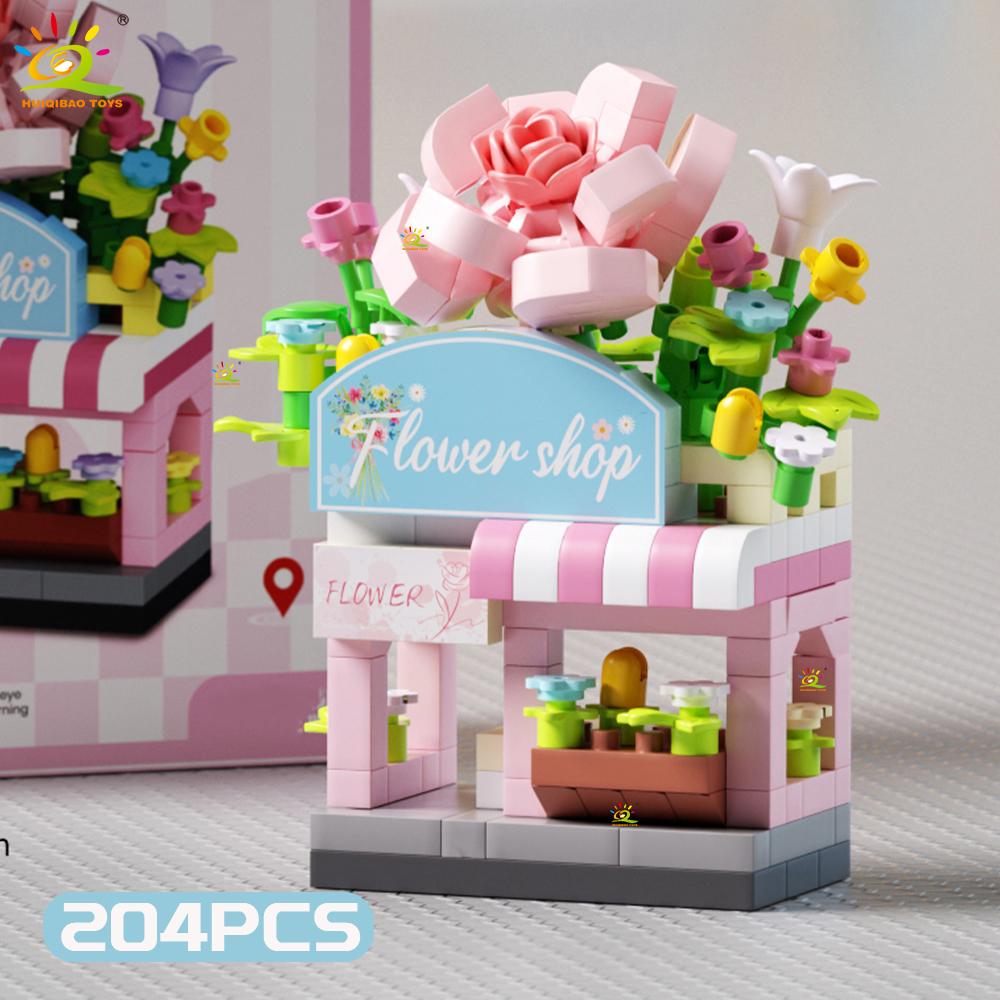 Non-Toxic Moc Cute Street Shop Model Micro Building Block Burger Fried Flower Model Mini Brick Toy For Children Desk Decor.