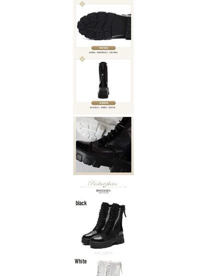 Genuine Leather Mesh Thick Sole Height-Boost Women's Martin Boots 2025 - Breathable Cut-out Design