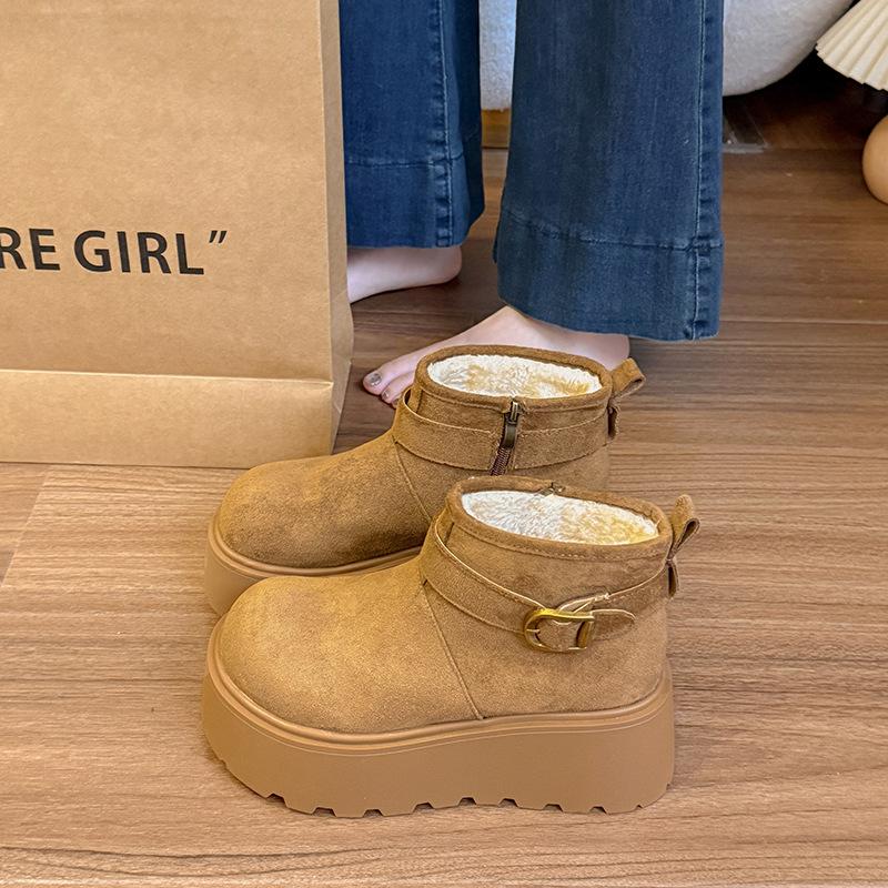 Thick-soled heightening muffin-soled snow boots for women 2025 autumn and winter new thermal cotton shoes velvet short boots for women thickened cot