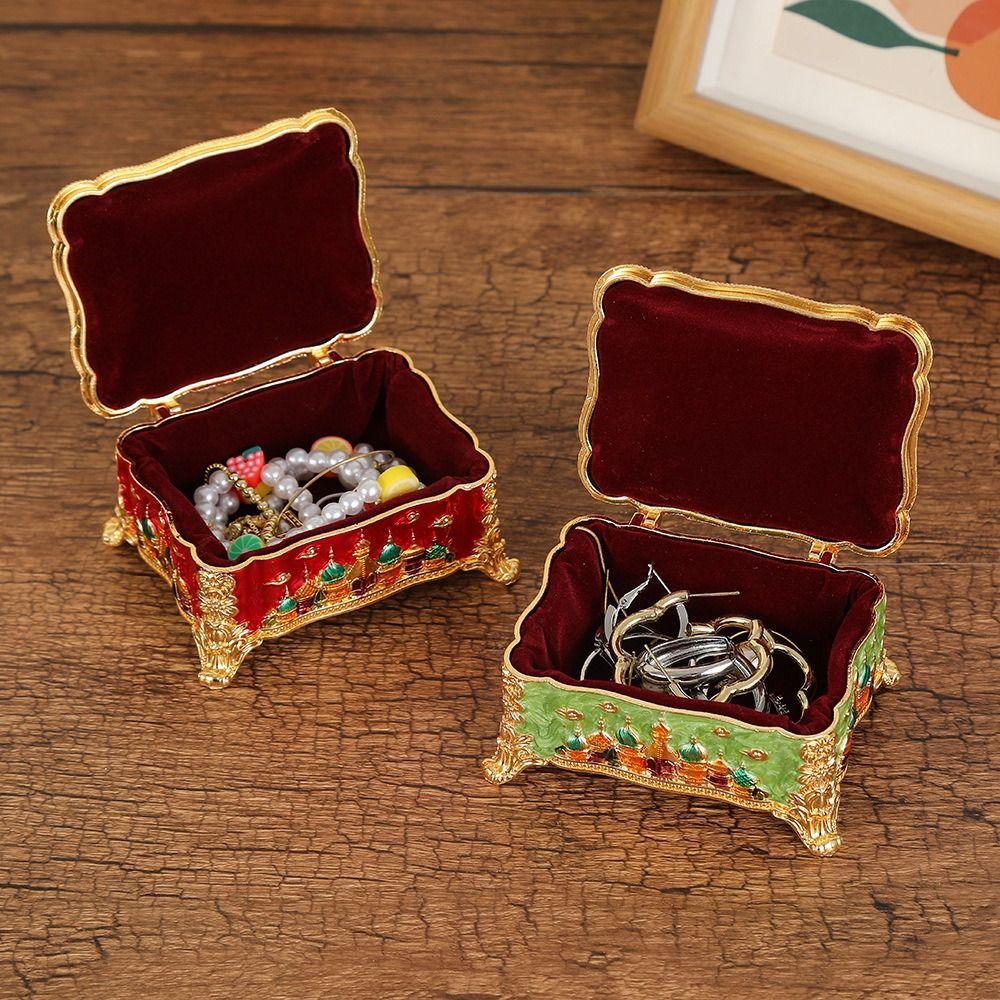 Mini Portable Jewelry Storage Box Enamel Zinc Zinc Alloy Dresser Display Ring Storage Jar  Wedding Gifts