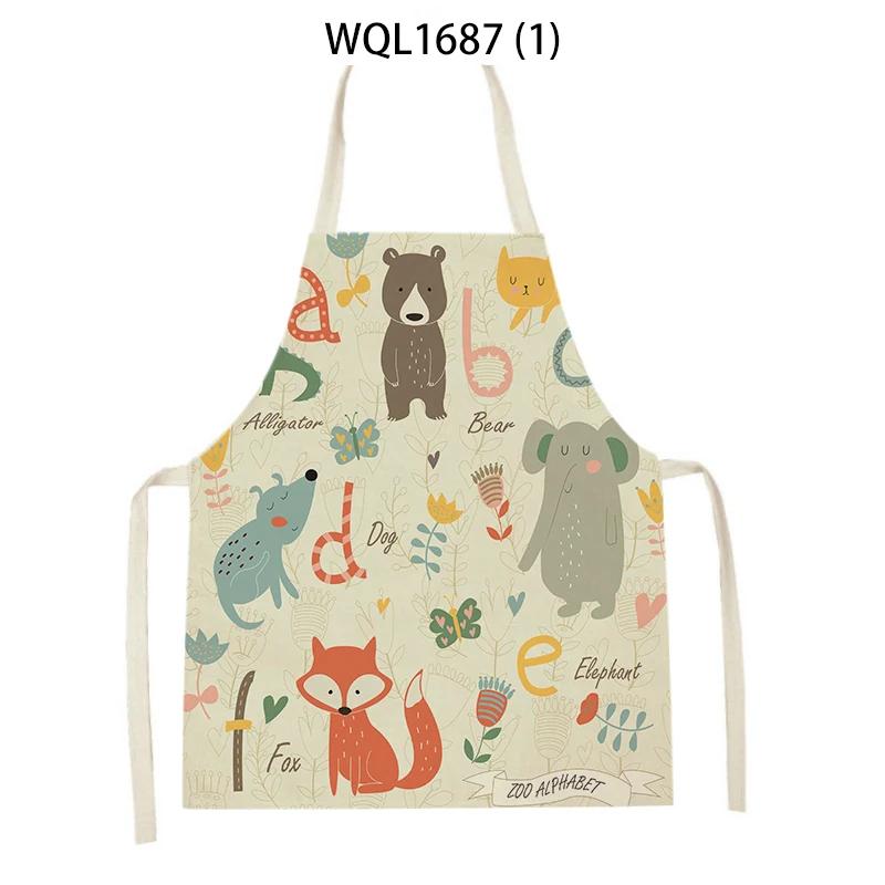 Cartoon Animal Fox Bear Pattern Kitchen Apron Woman Adult Kids Bibs Home Cooking Baking Cleaning Apron Kitchen Accessory