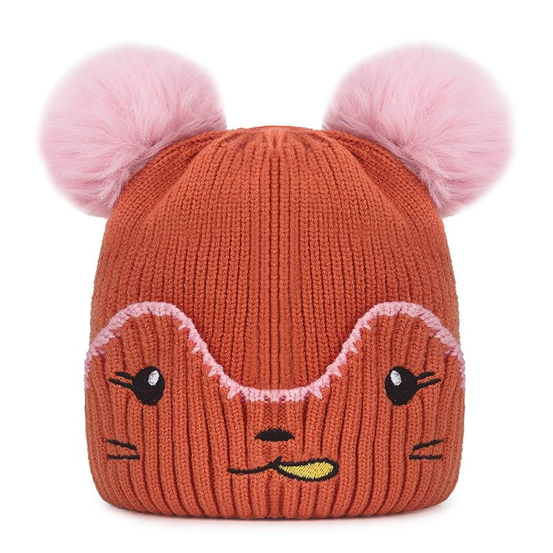 NORTHWOOD Children's Cute Cartoon Fur Ball Knitted Hat Winter Cold-proof Warm Baby Kids Woolen Hat for Boys Girls Beanies Hat