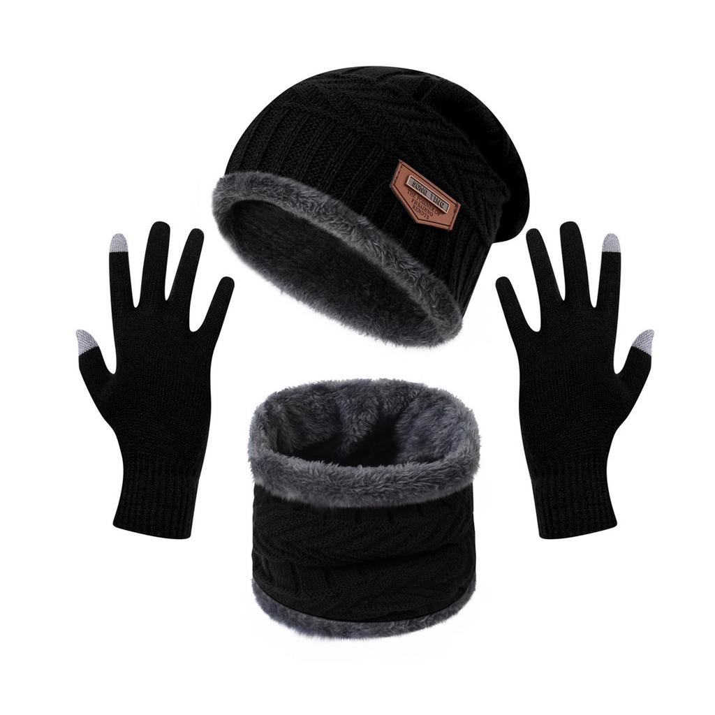 New Winter Men Simple And Stylish Knitted Hat Scarf And Gloves Winter Solid Warm Knitted Set Winter Warm Gifts For Male