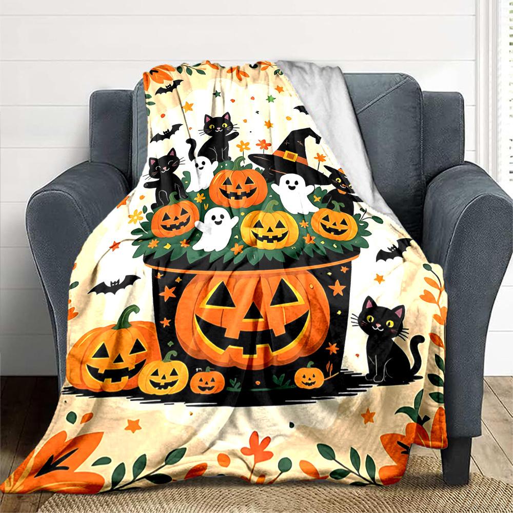 1pc Halloween Decorations Blanket Lightweight Flannel Blanket Throw Blanket For Sofa, Bed, Travel, Camping, Livingroom, Office, Couch, Chair, And Bed