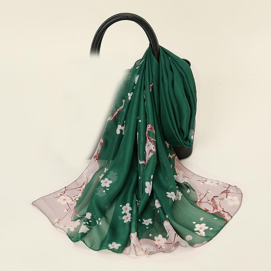 Women's Chiffon Scarf Plum Blossom Pattern Simulation Silk Scarf Long Gauze Scarf Sunscreen Shoulder Bag Headscarf