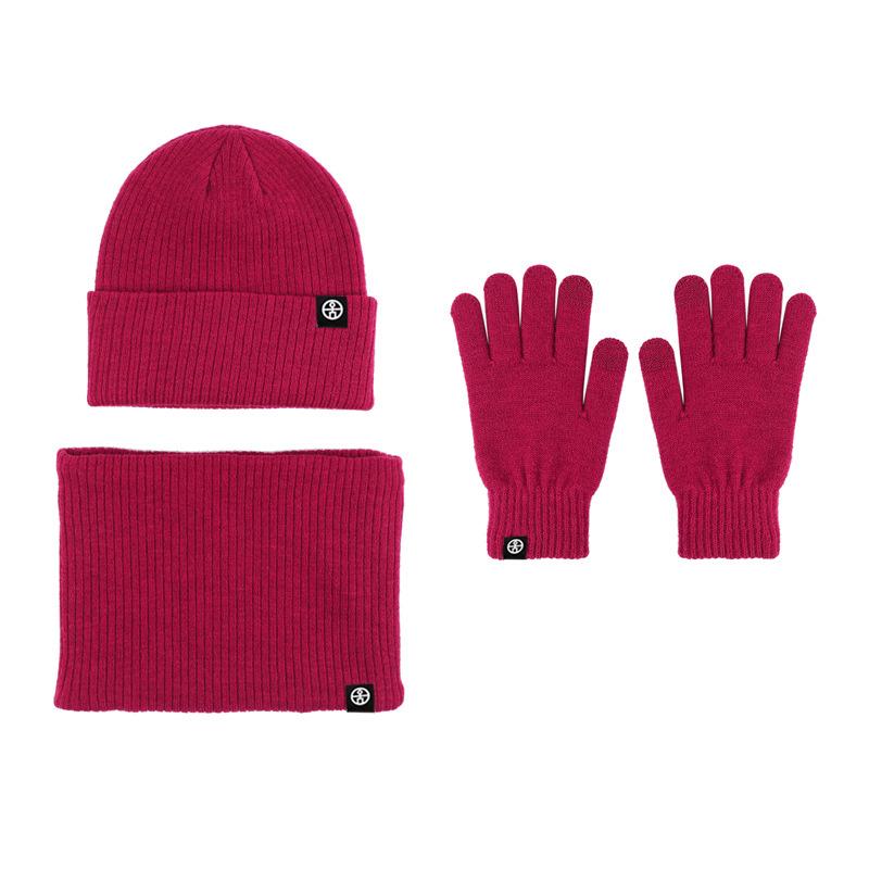 Winter warm thickened hat scarf gloves three-piece set windproof adult knitted hat