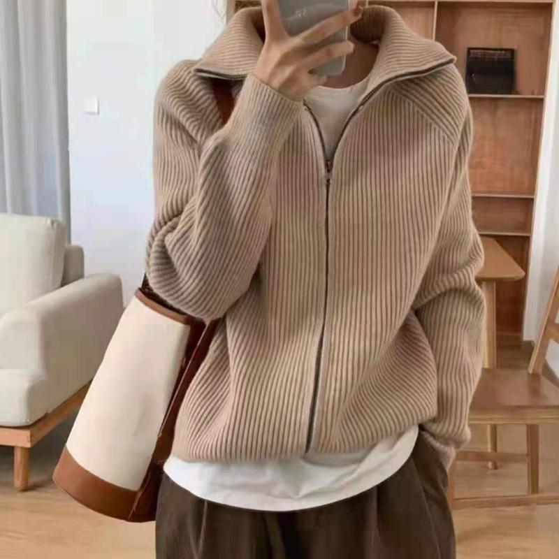 

Светр Кардиган Жінки Весна Новий Однотонний Вінтаж Універсальний Елегантний Застібка-блискавка Вільний Щоденний М який Солодкий Простий Повсякденний Трикотаж Шикарний Підліток XXL дубильна кора