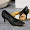Fashion Summer New Thin Heel Shoes Women's Metal Square Head Shallow Mouth Set Foot Rivet Anti-slip Wear-resistant High Heels