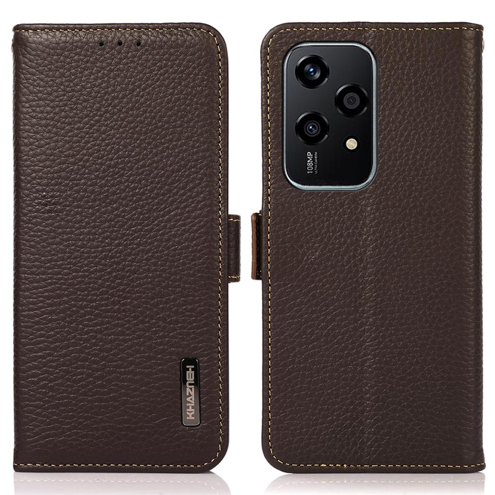 

KHAZNEH Чехол для Honor 200 Lite с RFID-блокировкой, откидная крышка из натуральной коровьей кожи Brown