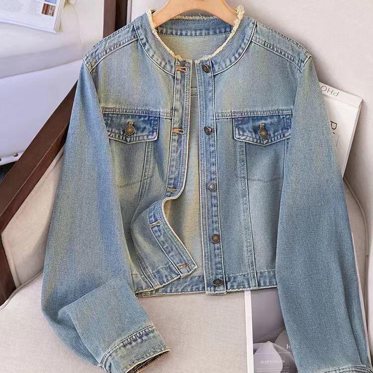 

Маленькая светло-голубая джинсовая куртка в стиле ретро - Весенне-осенний стиль L (105-115 Jin) светло-синий