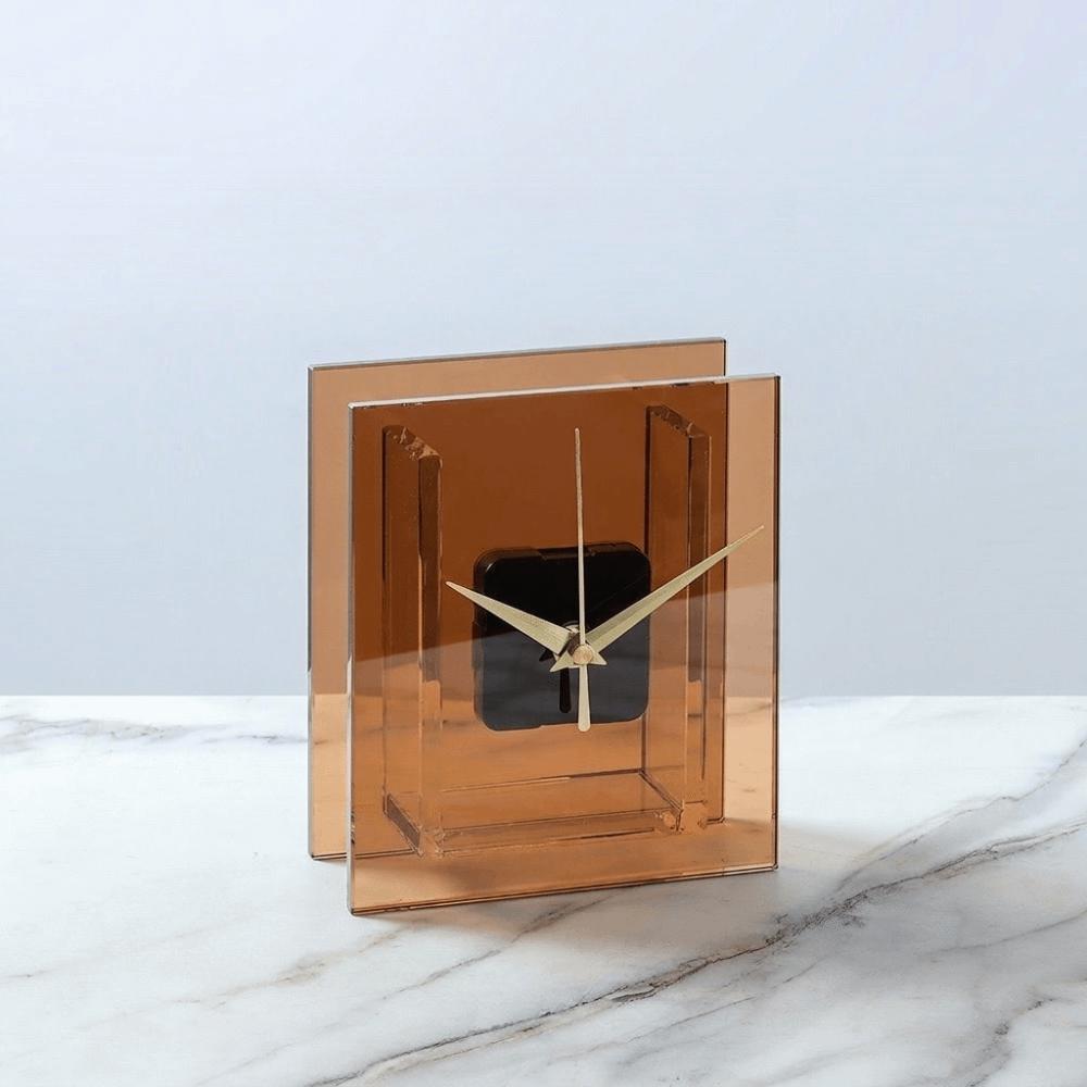 Minimalist Flower-Insertable Clock Modern Desktop Vase Clock Crystal Glass Clock Bedside Table кофейный