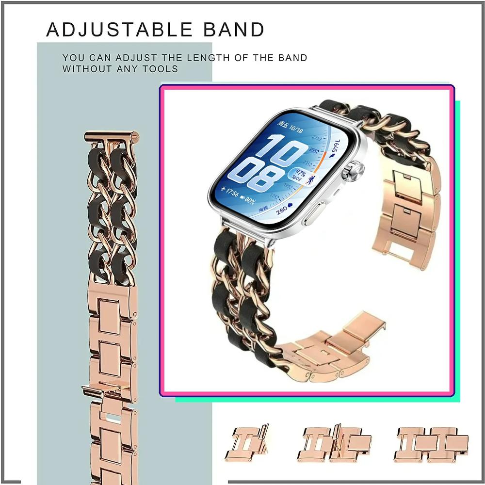 Metall+Leder Armband für Huawei Watch Fit 2 3 4 4Pro 5 5pro Bequemes Ersatz-Armband Zubehör für Huawei Watch Fit5 Fit4 Pro Fit3 Fit2 Band