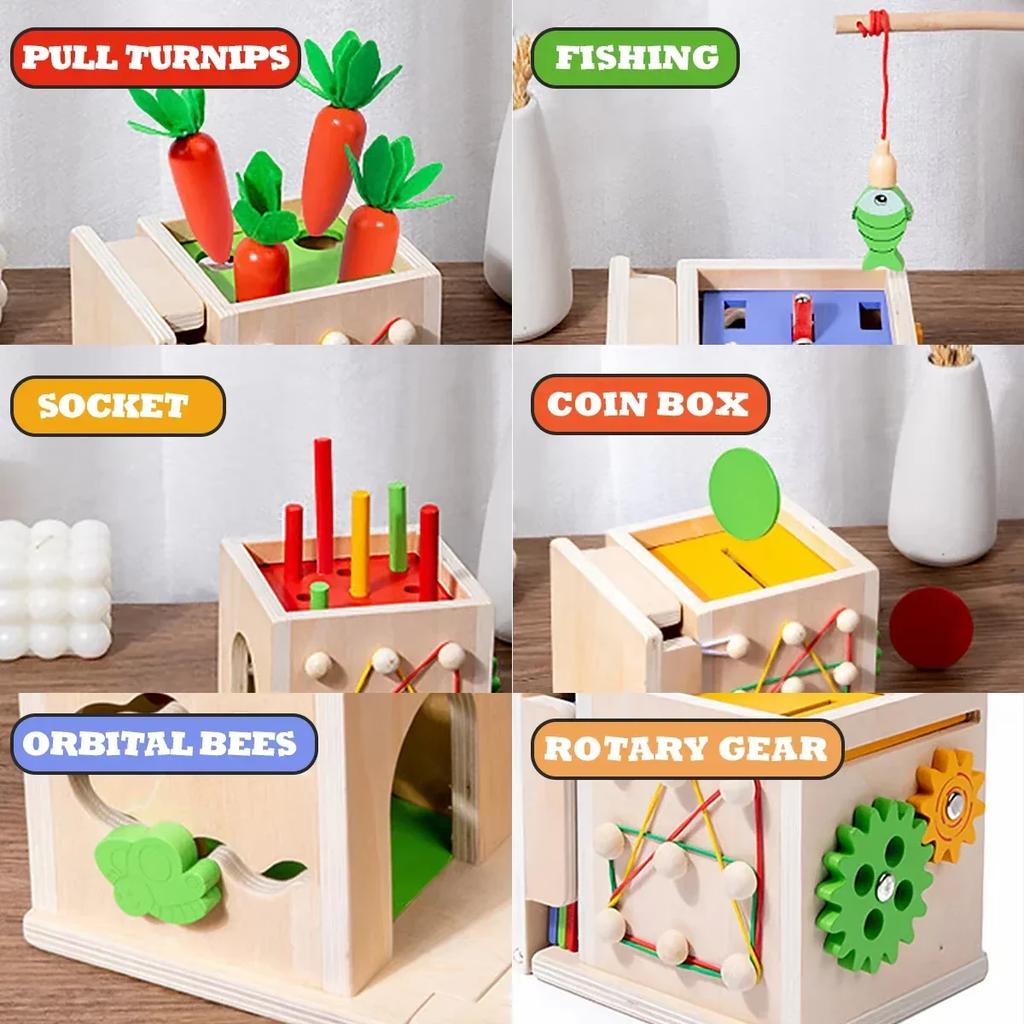 Non-Toxic Wooden Montessori Toys Play Kit Sorting Matching Toy Coin Ball Box Multi-Function Stick Pull Radish Game Baby Learning Kids Toy