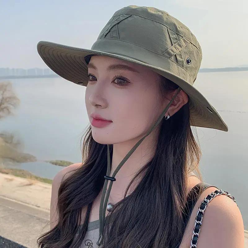 WTEMPO Windproof Roped Solid Color Spring Summer Foldable Hats Women's Wide Brim Travel Beach Hiking Breathable Hats