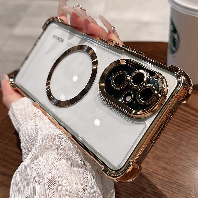 

Чохол Honor 400Pro з прозорого м якого ТПУ з гальванічним покриттям, магнітний, для бездротової зарядки, для Honor 400 Smart 300 Ultra 200 Pro, плівка для об єктива, протиударний чохол для телефону Honor 400 Pro (Global)