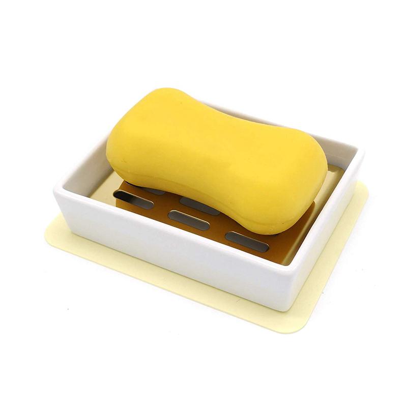 A30u-Keramik Seifenschale Edelstahl Seifenhalter für Bad und Dusche Doppellagige Ablassende Seifenbox