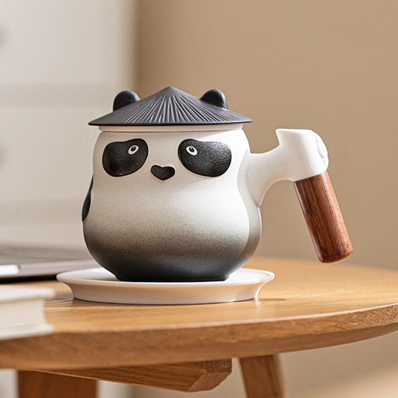 Panda kelímek na bubble tea kávový kelímek domácí keramický hrnek s víčkem kancelářský kelímek pro oddělení čaje s uchem dárková krabička
