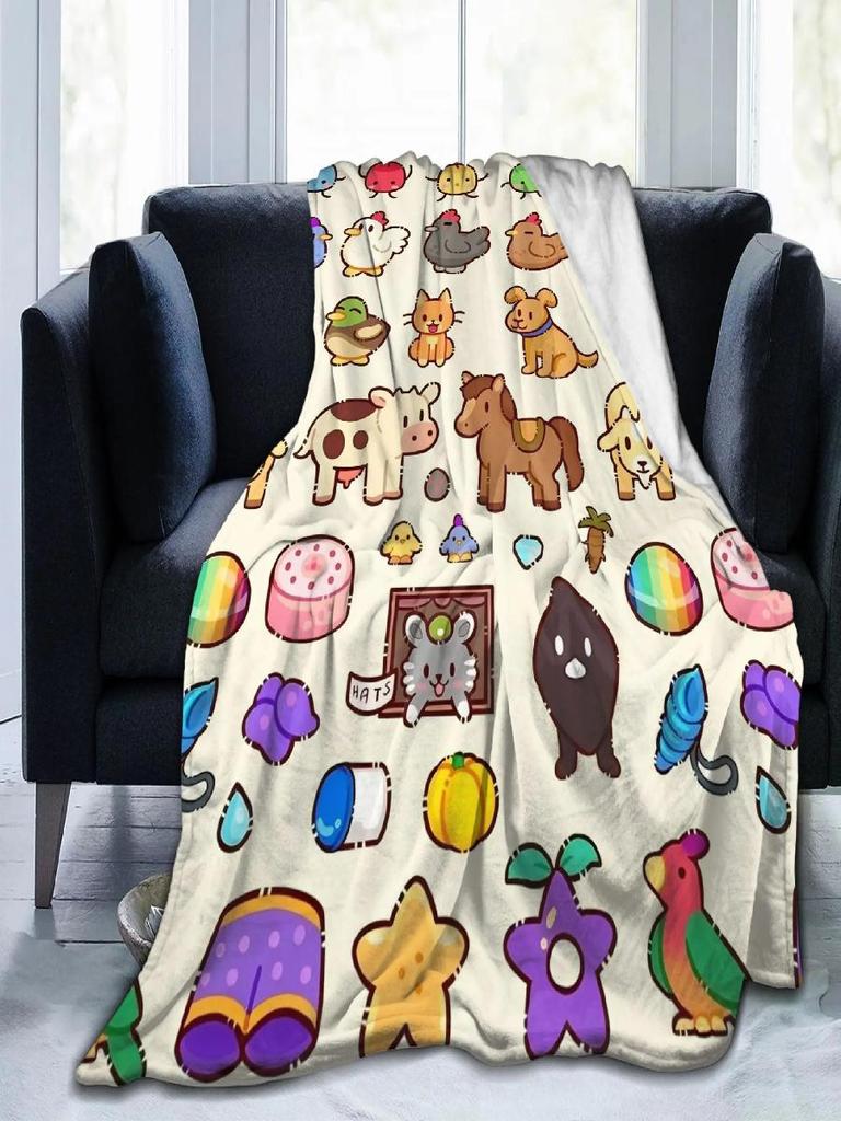 Cute Creature from Stardew Valley Blanket  Soft Wool Throw for Sofa Chair Travel  Jimino Animals Design for Spring Autumn