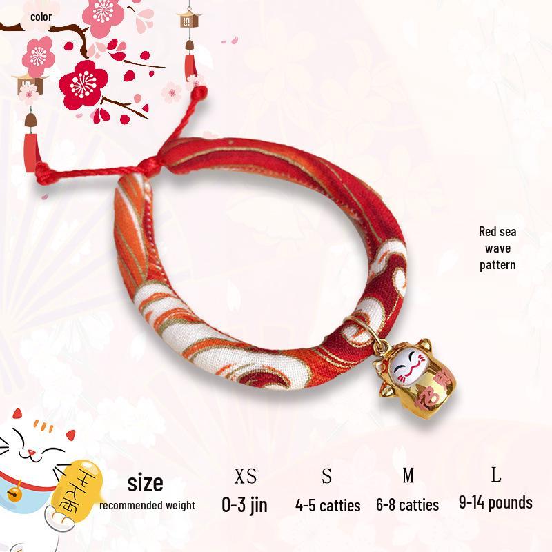 Maneki-Neko Style Pet Collar with Bell - Japanese & Korean Inspired for Cats and Dogs