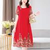 Dle Aged Mother Wearing Cotton Silk Dress Summer Dress for Long Vintage Loose Women Elegant Short Sleeve Casual O-neck Dresses Print Woman Clothing