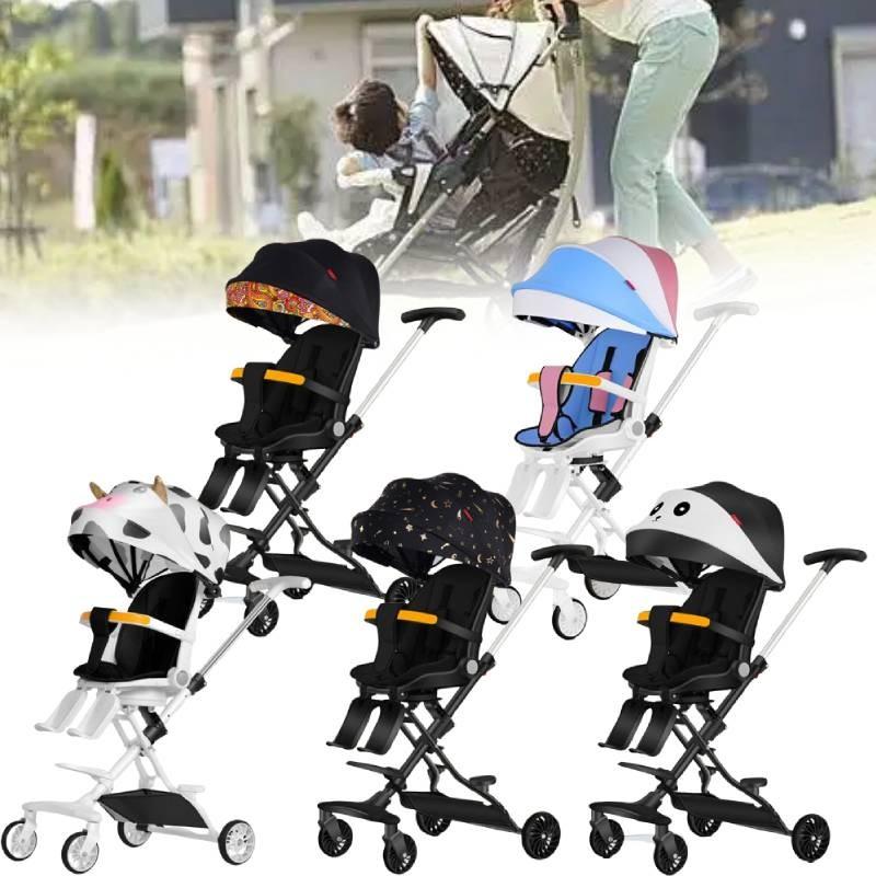 Cow Star Pattern Print Four Wheeled Baby Stroller Foldable Convertible Seat