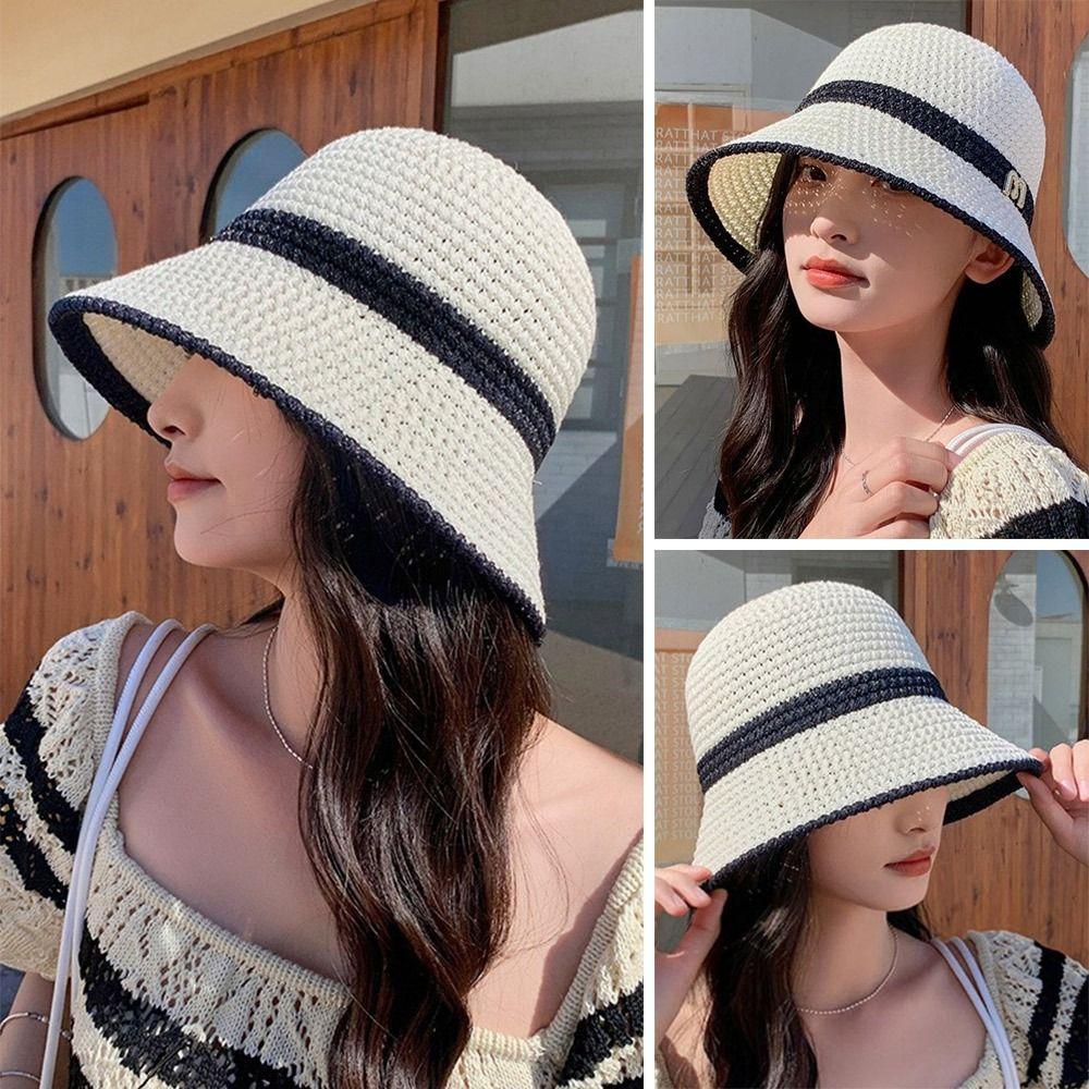 Cotton Linen Bucket Hat Breathable Beach Cap Wide Brim Sun Hat  Women Girls