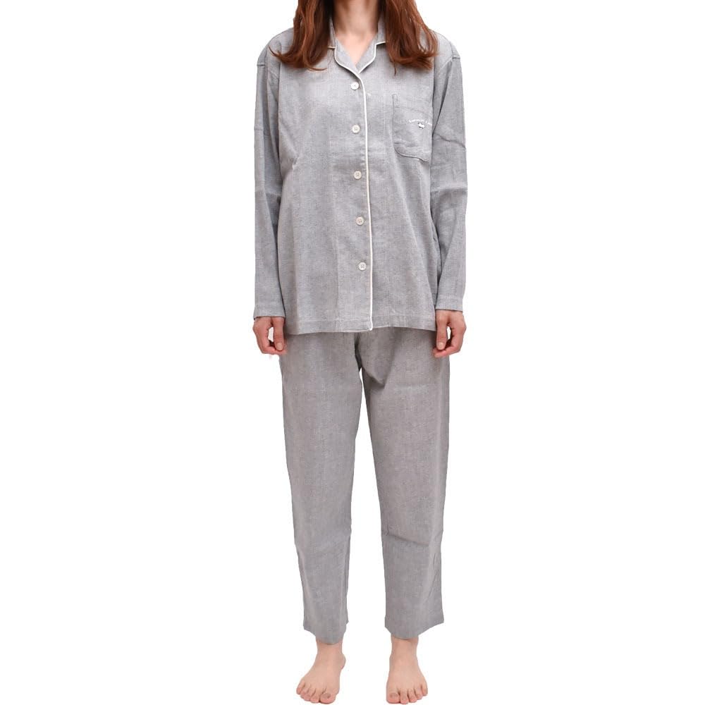 

Kodawari Anminkan Cotton Made in Long Long Size Perfect Solid Cotton Simple Cotton Women s 100% Pajamas, Japan, BIWACOTTON, Collared, Open-Front, серый