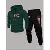 Men's Casual Two Piece Set with Flag Print Drawstring Pocket Hoodie and Drawstring Outdoor Casual Sports Pants